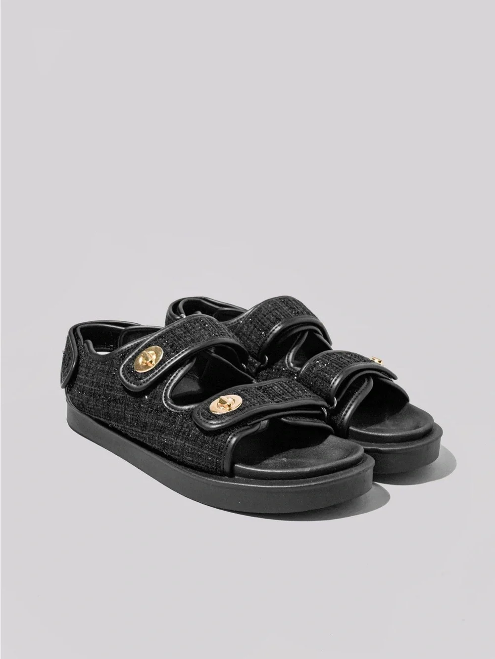 H&M Black Sandals with Gold-Tone Button Accents - designer dupe!